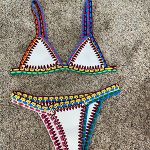Multi-Colored and White Crochet Bikini/Swimsuit